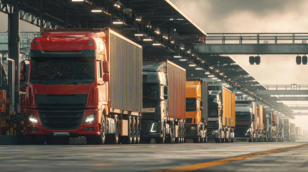 logistik-lkw-anlieferung-lagerhalle-verladung image LKW-Anlieferung an Lagerhalle mit Verladezone und logistischer Infrastruktur für Unternehmen
